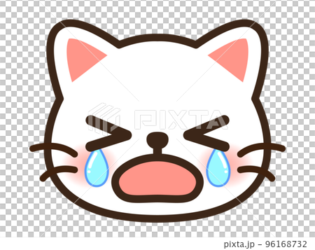 Cute white cat face icon illustration material that sheds tears 96168732