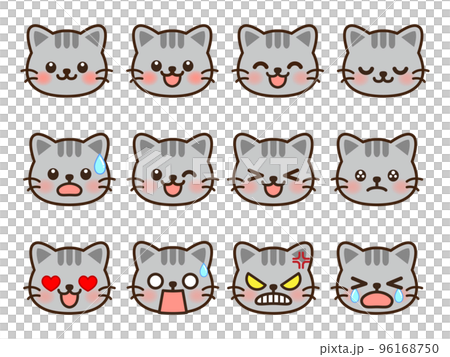 Cute cat face illustration set 2 with various expressions 96168750
