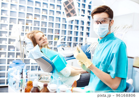 Portrait of male. smile face. Dental care Concept. Dental inspection is being given to Beautiful man. 96168806