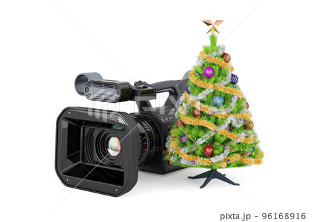 Christmas tree with professional video camera, 3D rendering 96168916