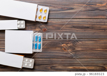 Blank White Product Package Box Mock-up. Open blank medicine drug box with blister top view Blank White Product Package Box Mock-up. Open blank medicine drug box with blister top view 96169323