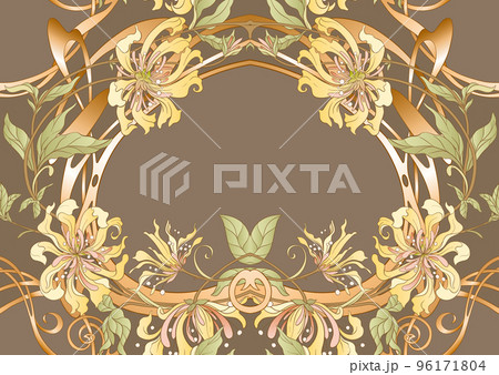 Decorative flowers and leaves in art nouveau style seamless pattern Decorative flowers and leaves in art nouveau style seamless pattern 96171804