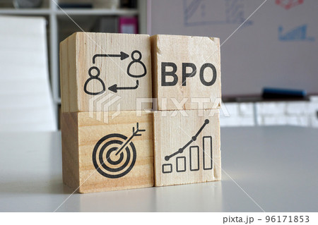 Cubes with diagrams symbolizing BPO business process outsourcing. 96171853