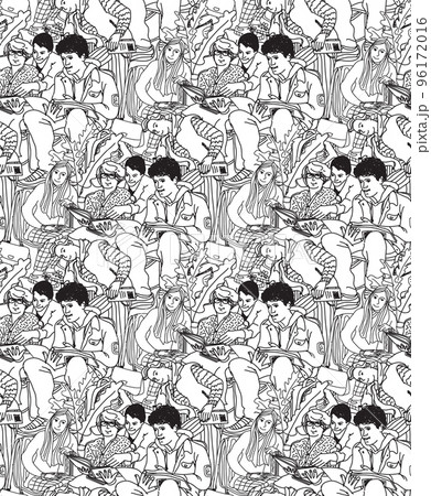 Education group students with books and textbooks seamless pattern 96172016
