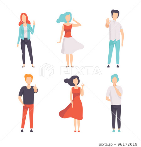 People Characters Showing Different Hand Gesture Expressing Emotion with Body Language Vector Set 96172019