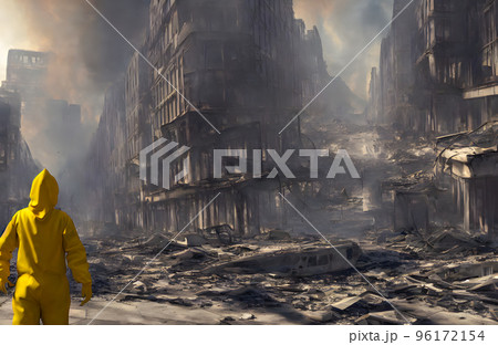 Ruins of a city. Apocalyptic landscape. 3d concept Ruins of a city. Apocalyptic landscape. 3d concept 96172154