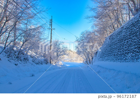 真冬の森の雪道 96172187