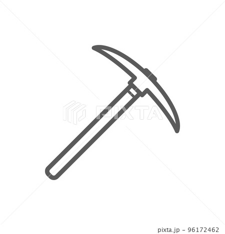 Pickaxe T-shaped hand tool used in prying isolated monochrome outline icon. Vector pick-axe to mine bitcoin, ax mining tool with wooden handle. Cryptocurrency extraction equipment linear symbol. 96172462