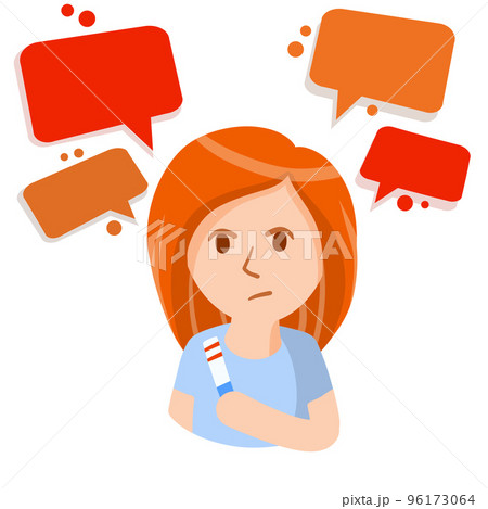 Pregnancy test. Girl holds the analysis result. Pregnancy test. Girl holds the analysis result. 96173064