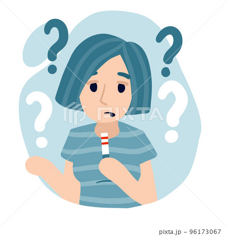 Pregnancy test. Girl holds the analysis result. Pregnancy test. Girl holds the analysis result. 96173067