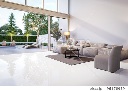 Modern living room with pool terrace background 3d render 96176959