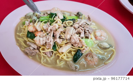 Authentic Penang fried hokkien mee or noodle served in plate Authentic Penang fried hokkien mee or noodle served in plate 96177714