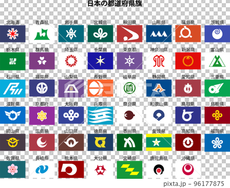 Japanese prefectures and flags, white background 96177875