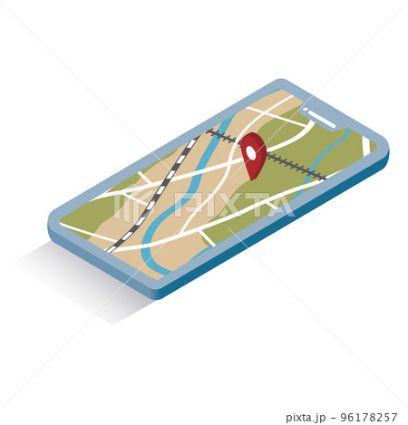 アイソメトリック_GPSを起動したスマホの地図のイメージイラスト 96178257
