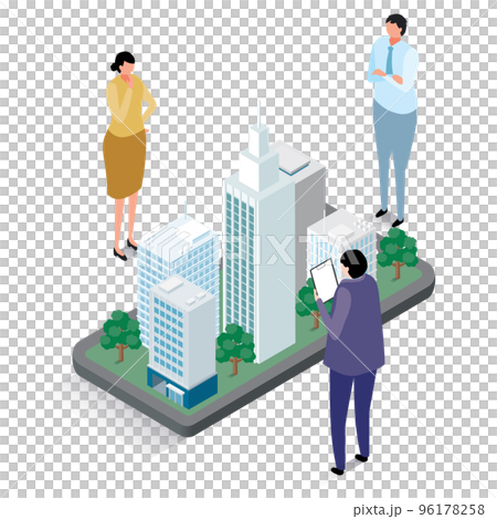 アイソメトリック_ネット上で都市計画を立てる人々のイメージイラスト 96178258