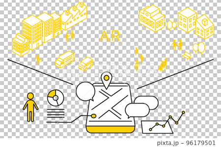 Image of AR (augmented reality) using smartphone, AR (augmented reality) displayed according to smartphone 96179501