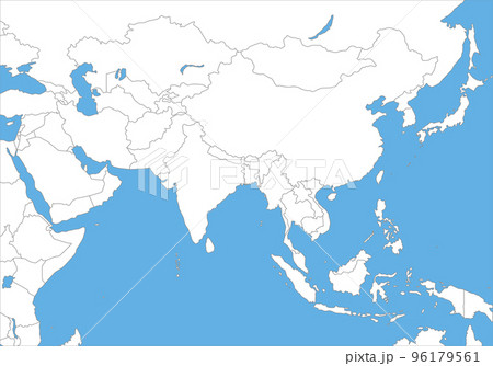 アジア全域の白地図、国境線