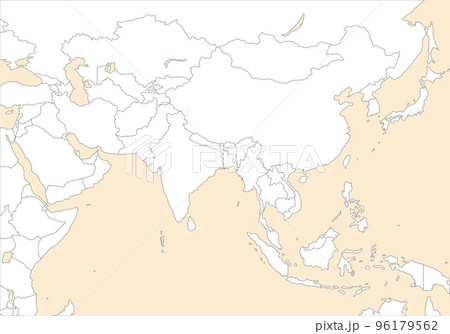 アジア全域の白地図、国境線、背景素材 96179562