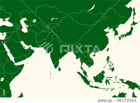 アジア全域の地図、国境線、シルエット 96179563