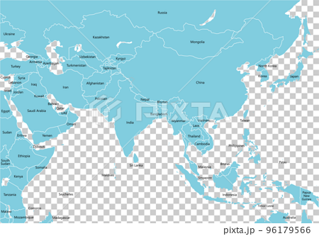 アジア全域の地図、国境線、英語の国名 96179566