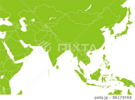 アジア全域の地図、国境線、エコロジー