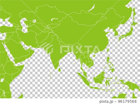 アジア全域の地図、国境線、エコロジー 96179568