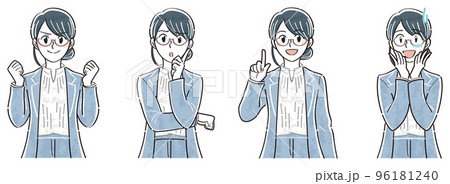 ビジネスジャケットの女性 表情ポーズの上半身イラストセット(ガッツポーズ 悩む 説明する 困る) ビジネスジャケットの女性 表情ポーズの上半身イラストセット(ガッツポーズ 悩む 説明する 困る) 96181240