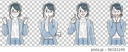ビジネスジャケットの女性 表情ポーズの上半身イラストセット(ガッツポーズ 悩む 説明する 困る) ビジネスジャケットの女性 表情ポーズの上半身イラストセット(ガッツポーズ 悩む 説明する 困る) 96181240