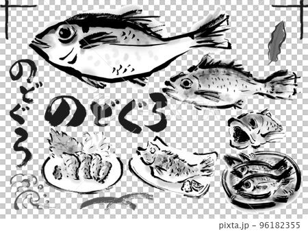 Nodoguro Japanese-style hand-drawn illustration black-and-white, monochrome, single color 96182355