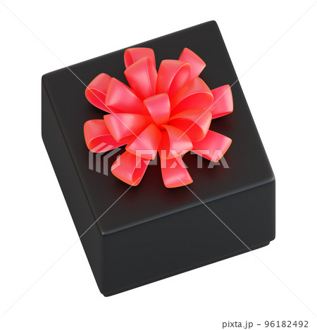 Realistic Black Gift Box With Red Ribbon Bow....のイラスト素材 [96182492] - PIXTA