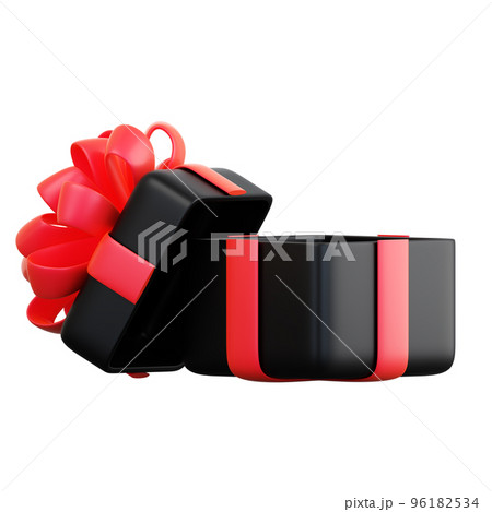 Realistic Black Gift Box With Red Ribbon Bow....のイラスト素材 [96182534] - PIXTA