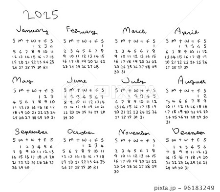 2025年手描きシンプルカレンダー 96183249