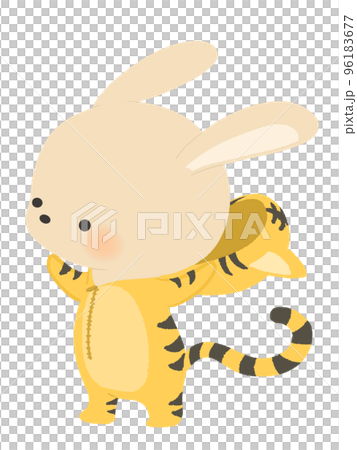 Illustration of a rabbit wearing a tiger costume No lines 96183677