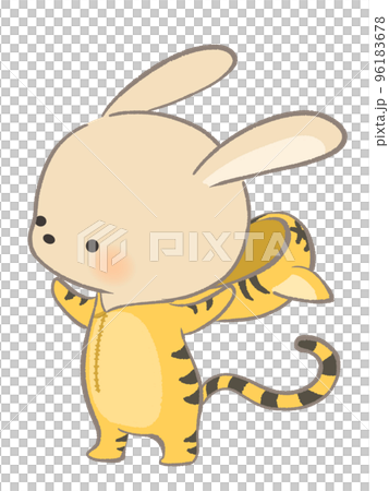 Illustration of a rabbit wearing a tiger costume with lines 96183678