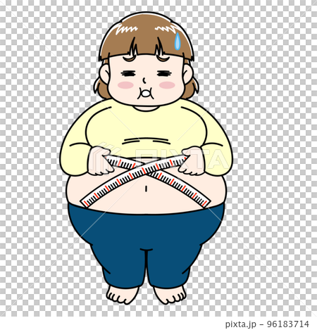 ウエストを測る女性のイラスト（ダイエット）  96183714