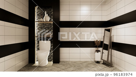 Granite Tiles white and black wall design Toilet, room modern style. 3D illustration rendering 96183974