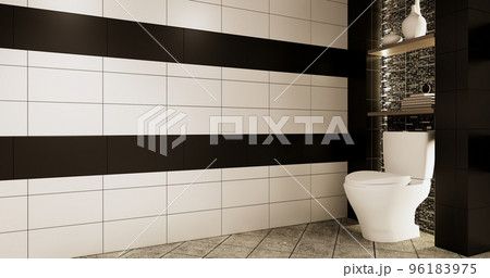 Granite Tiles white and black wall design Toilet, room modern style. 3D illustration rendering Granite Tiles white and black wall design Toilet, room modern style. 3D illustration rendering 96183975