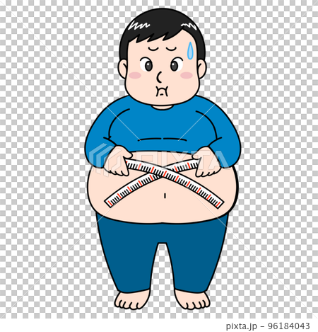 一個男人測量他的腰圍(飲食)的插圖 一個男人測量他的腰圍(飲食)的插圖 96184043