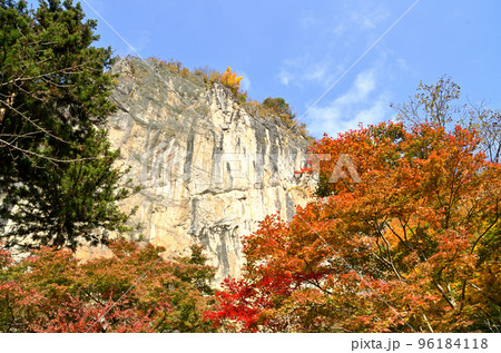 埼玉県秩父市影森の札所28番石龍山橋立堂の崖 96184118