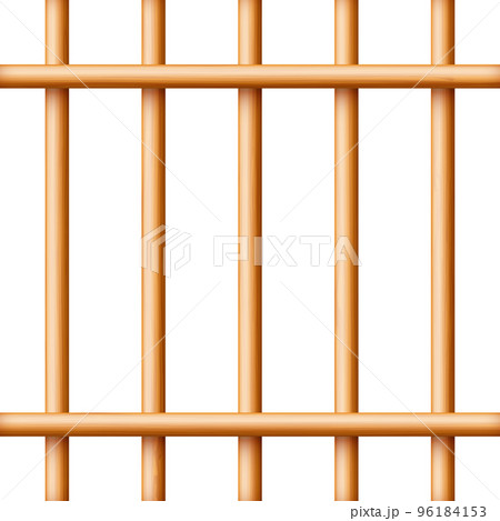 Realistic wooden lattice, rural picket fence. Farm or village house boundary, garden enclosing planks. Detailed wooden jail cage. Criminal background mockup. Creative vector illustration Realistic wooden lattice, rural picket fence. Farm or village house boundary, garden enclosing planks. Detailed wooden jail cage. Criminal background mockup. Creative vector illustration 96184153