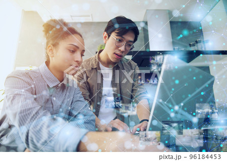 Businessman in office connected on internet network. concept of startup company. Double exposure Businessman in office connected on internet network. concept of startup company. Double exposure 96184453