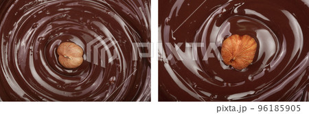 Melted chocolate swirl with hazelnut as a background closeup 96185905