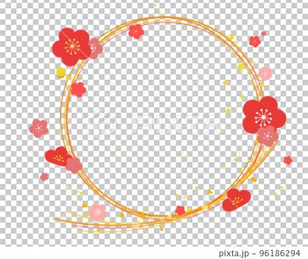 Mizuhiki frame vector material with plum blossoms and gold leaf 96186294