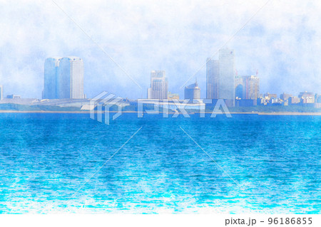 穏やかな東京湾より海浜幕張方面を望む 96186855