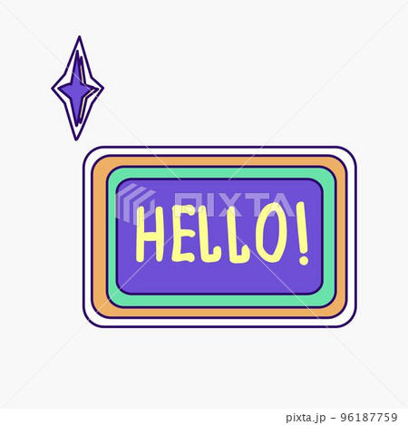 Cool groovy girly retro sticker with hello text. Geek hipster vaporwave stickers . Vector illustration of y2k , 90s graphic design badge on white background 96187759