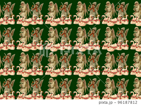 天使と白鳥のビンテージ包装紙 96187812