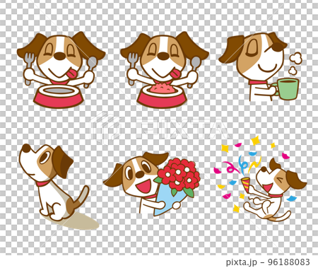 ジャックラッセルテリア犬　セット9　茶色線　(いただきます、ごちそうさま、花束、他) 96188083