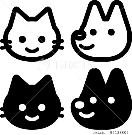 犬と猫の顔のシンプルなアイコンのイラスト素材 [96188305] - PIXTA