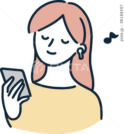 音楽を聴く女性　配信　シンプルイラスト 96188497