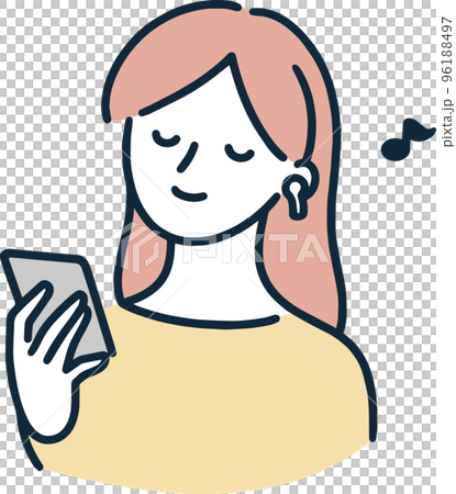 音楽を聴く女性　配信　シンプルイラスト 96188497